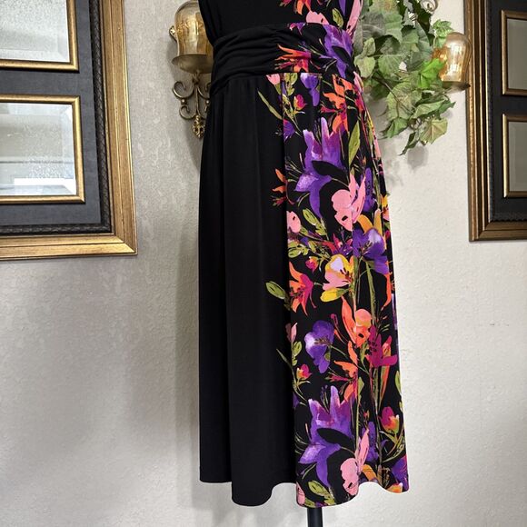 Women’s Halter Dress Black Multicolor Art Floral Mock Elastic Back Size XL - Picture 3 of 14
